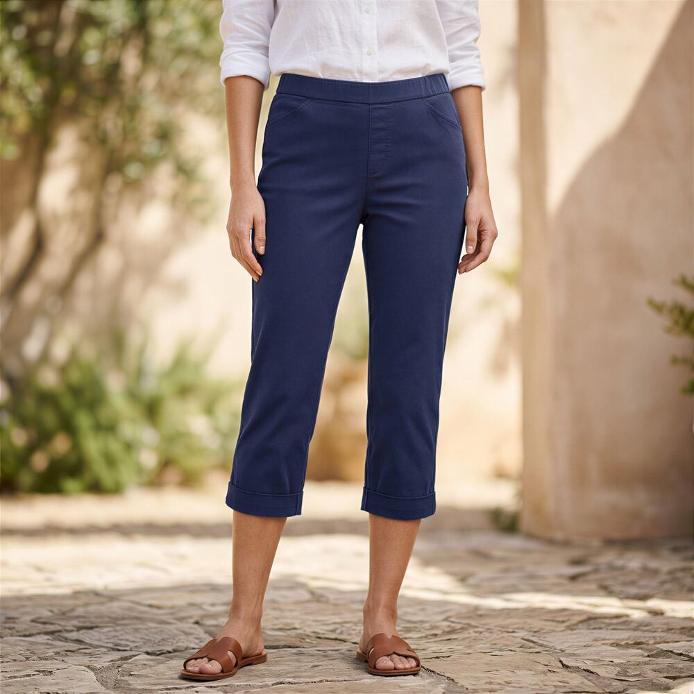 Lands' End Mid Rise Stretch Crop Pants Navy Blue Womens Sz 14 Coastal Minimalist